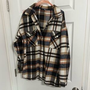 BTFBM Women Shacket Jacket Long Sleeve Button Down Casual Plaid Flannel Loose XL